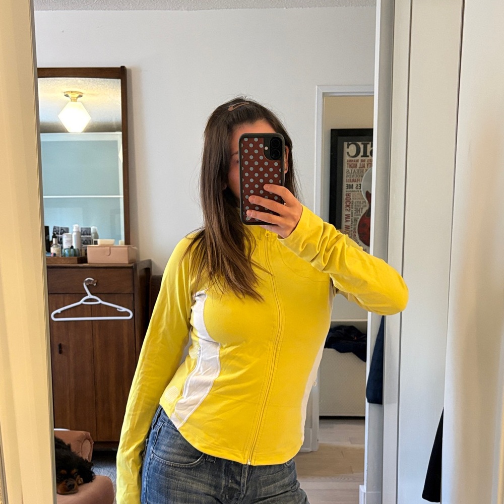 vintage y2k lululemon athletica Yellow & White Long-Sleeve Zip with polkadots